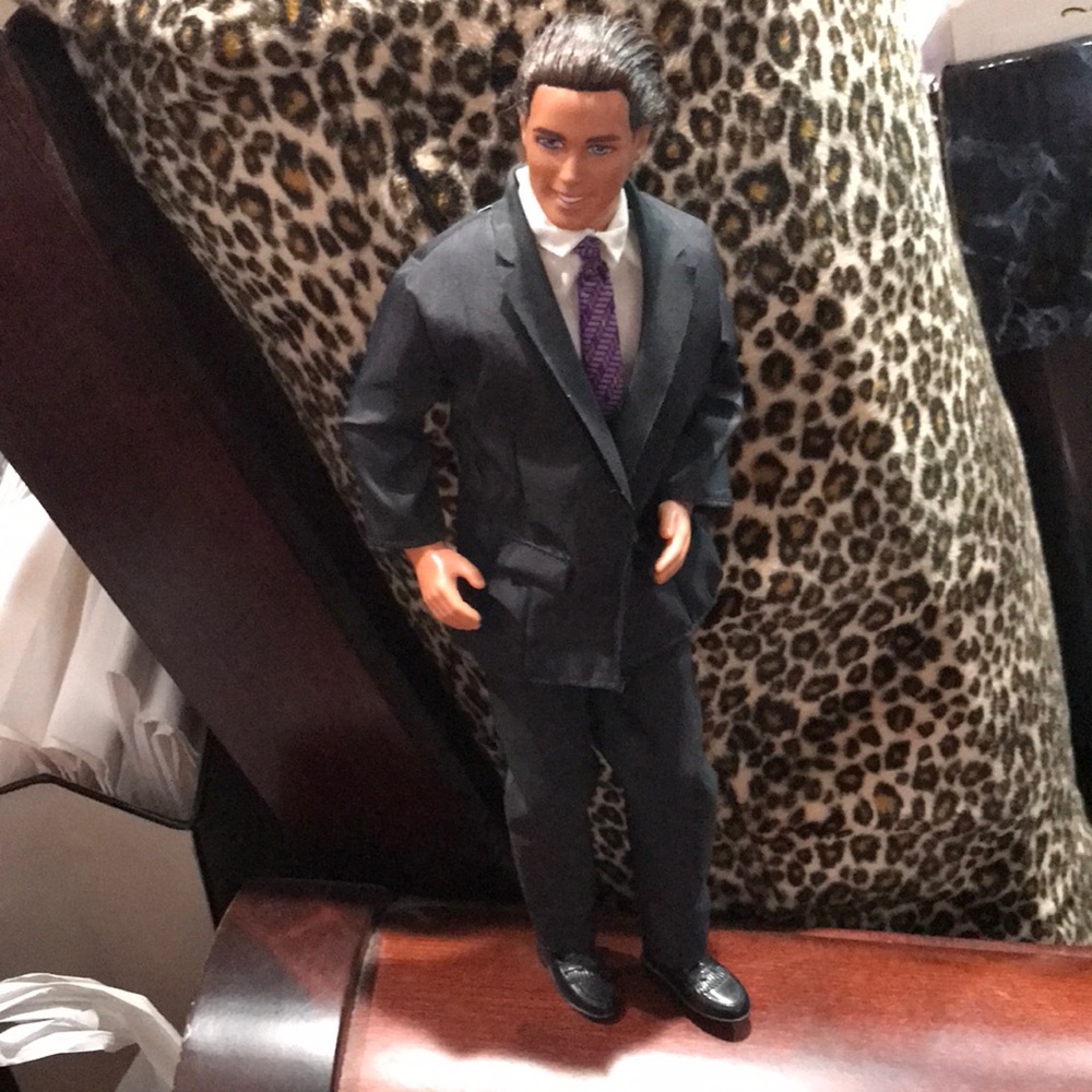 Great Vintage “Totally Cool” Ken Barbie Doll Black Suit, Purple Tie, Black Shoes